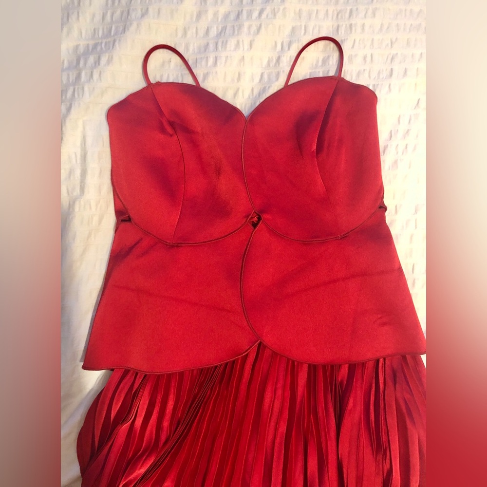 NWT Donnee Par Dieu Red Sleeveless Pleated Prom Lace Up Maxi Dress size L - Picture 8 of 12